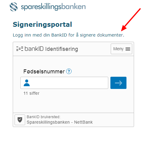 Spareskillingbanken sin nettbank Signeringsportal